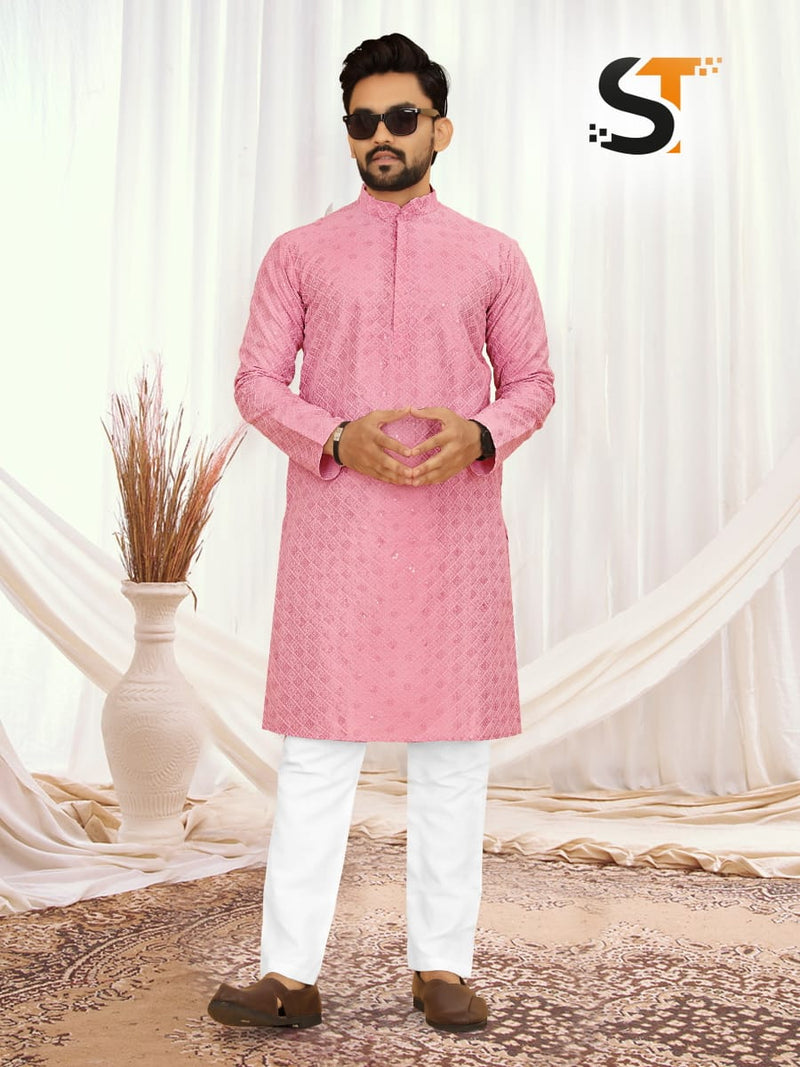 silk With Lucknowi Sequence Work kurta pajama