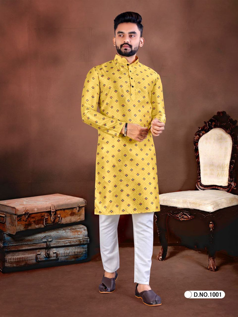 Jacquard silk with contrast butti kurta with pajama