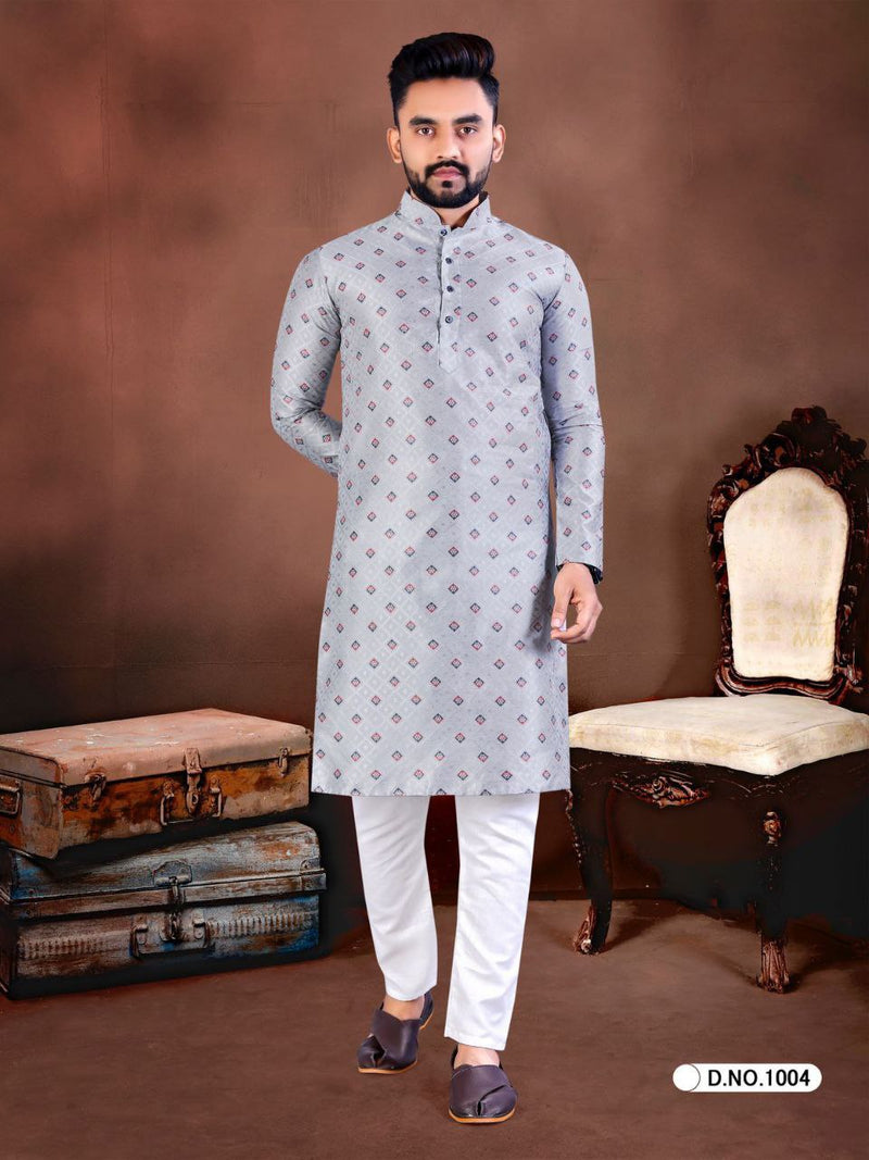 Jacquard silk with contrast butti kurta with pajama