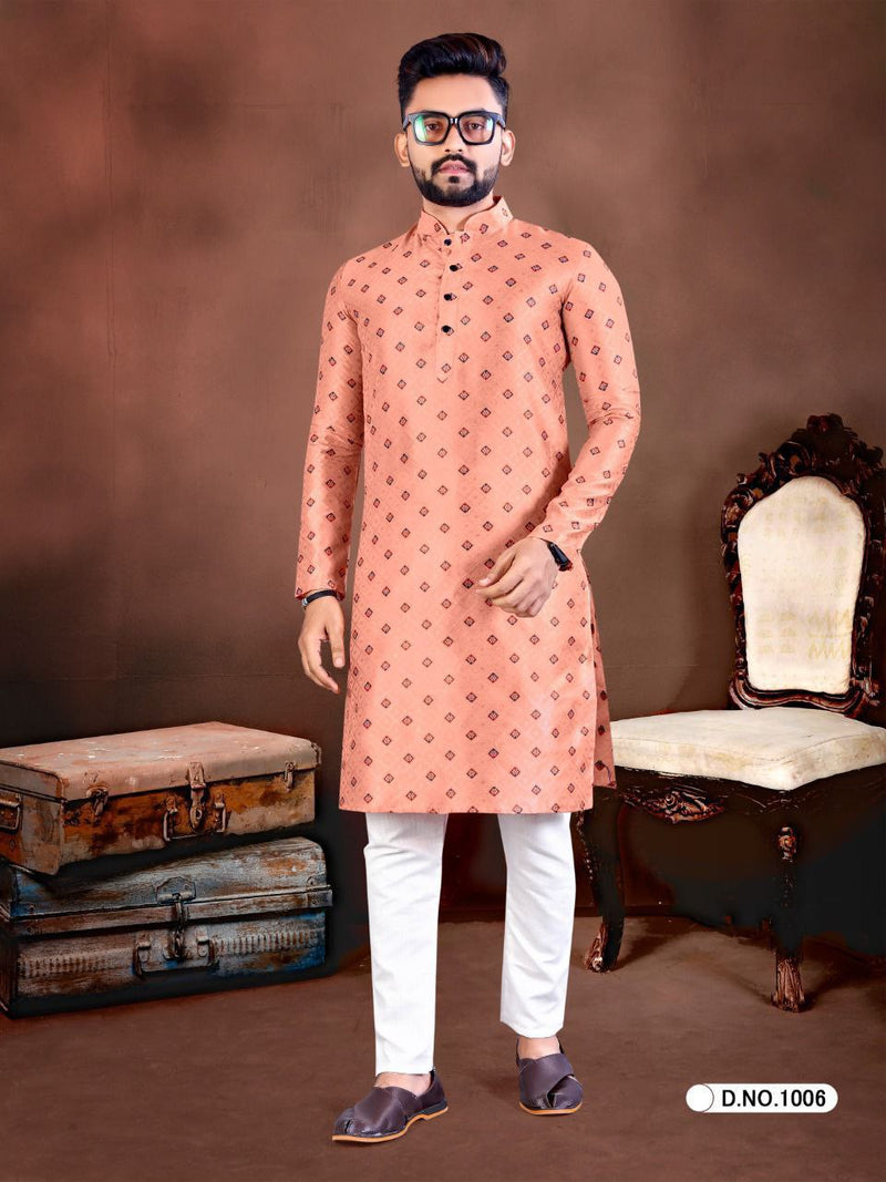 Jacquard silk with contrast butti kurta with pajama