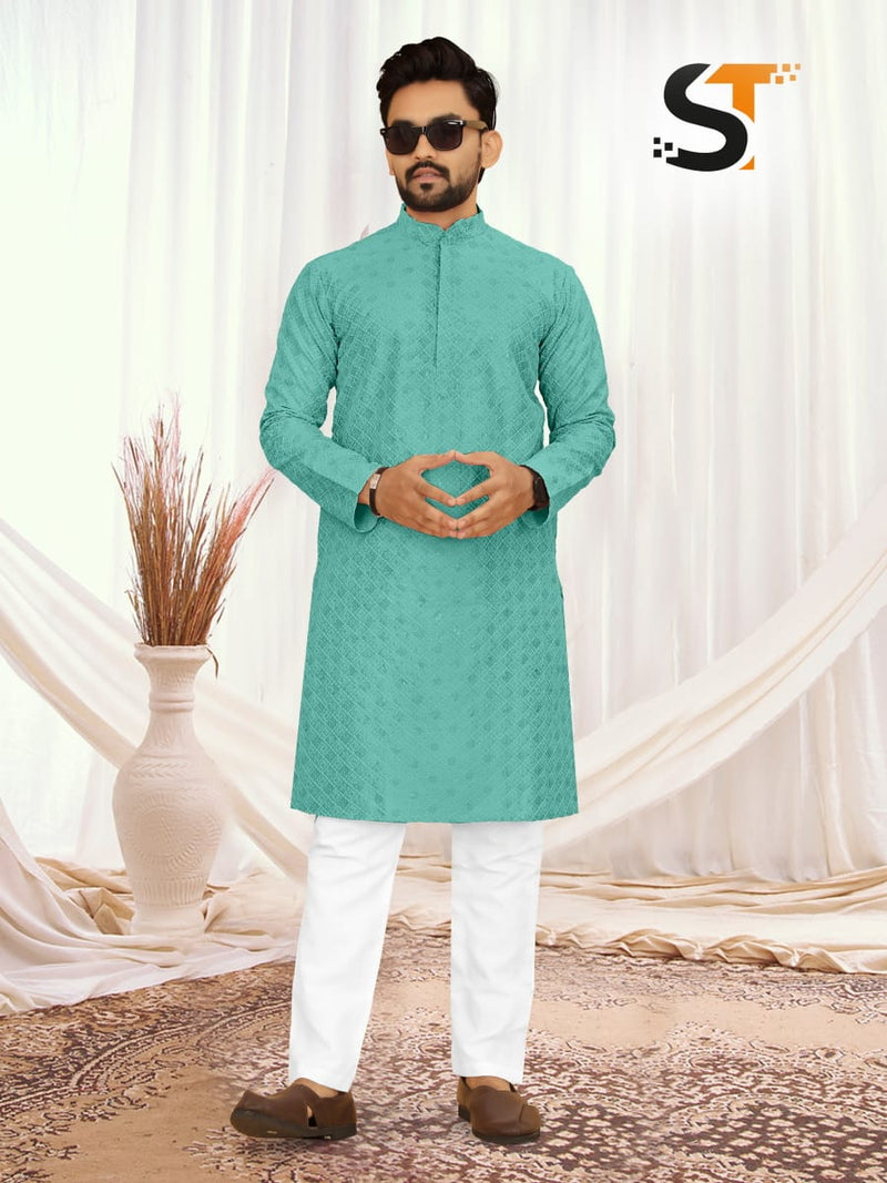 silk With Lucknowi Sequence Work kurta pajama