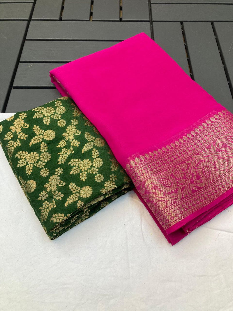 Pure chiffon jacquard border with pallu saree