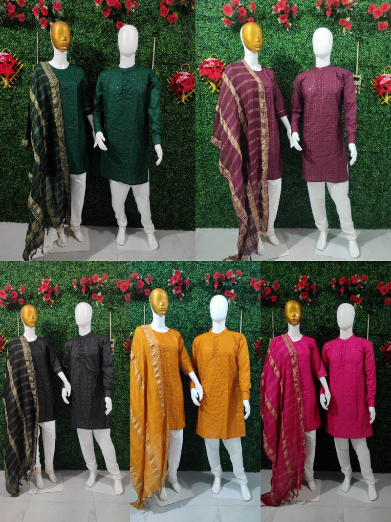 Indian Traditional Couple Combo Dress, Kurta Pajama Set For Men And Kurti Pajama Set For Women