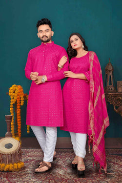 Indian Traditional Couple Combo Dress, Kurta Pajama Set For Men And Kurti Pajama Set For Women