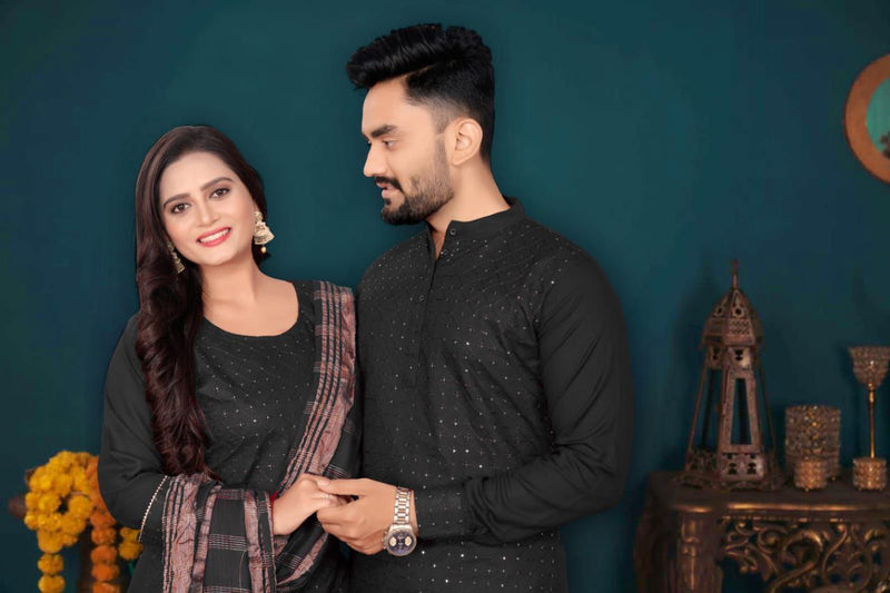 Indian Traditional Couple Combo Dress, Kurta Pajama Set For Men And Kurti Pajama Set For Women