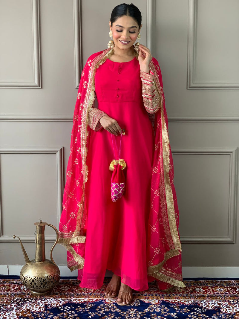 Amazing Georgette Long Suit with Art Silk Bottom & Dupatta