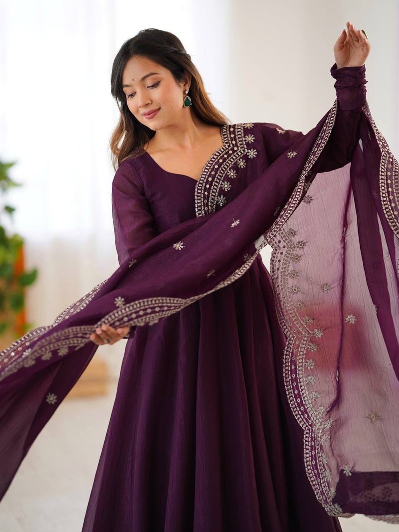 Exclusive Heavy Designer Gown in Fandy Silk with Embroidered Dupatta