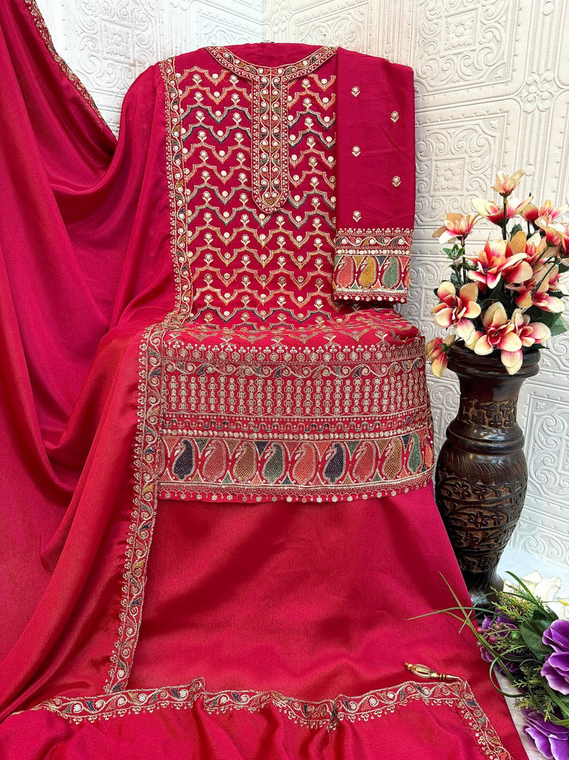 Designer Chinon Silk Suit Set with Dupatta