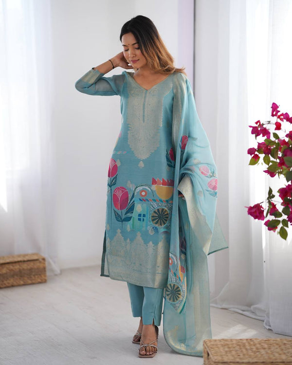 Wholesale Chanderi Silk Jacquard & Digital Print Suit with Micro Pants
