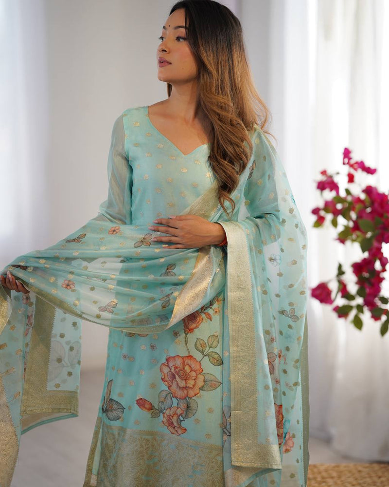Partywear Chanderi Silk Dress Set with Digital Print Dupatta