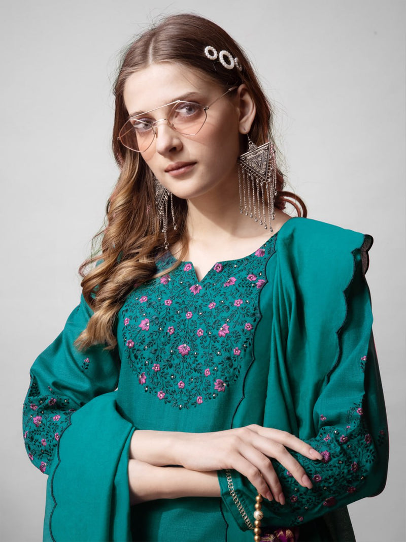 Kuala Collection Present  Cotton with Embroidery work Kurti With Duppata And Bottom wear 3 Pice Set