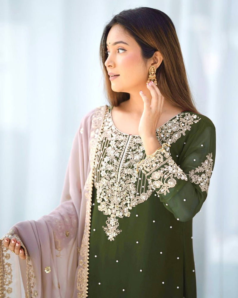 Designer Faux Georgette Embroidered Suit Set