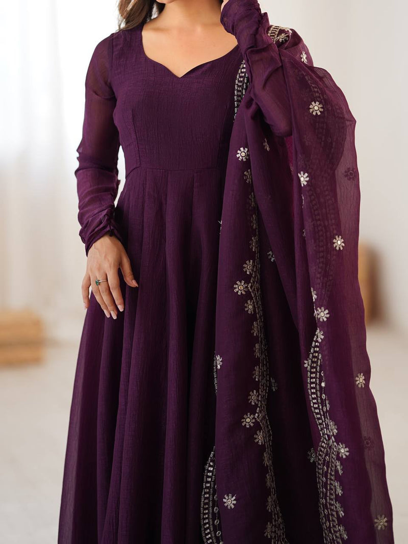 Exclusive Heavy Designer Gown in Fandy Silk with Embroidered Dupatta