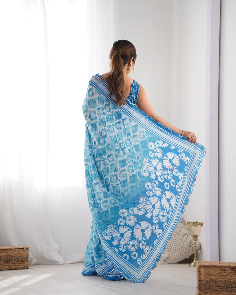 Designer Heavy Chinon Saree with Mirror Work & Unstitched Blouse
