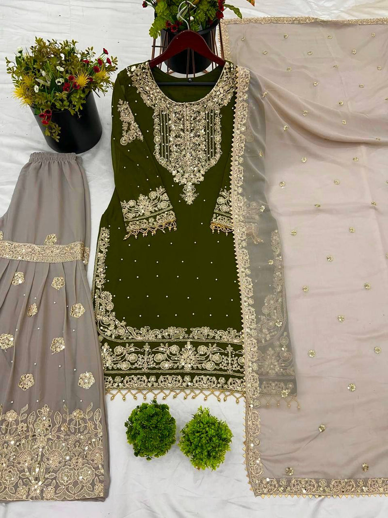 Designer Faux Georgette Embroidered Suit Set