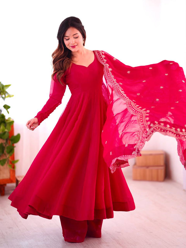 Elegant Heavy Embroidery Sequin Work Gown with Dupatta
