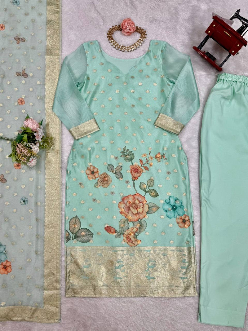 Partywear Chanderi Silk Dress Set with Digital Print Dupatta