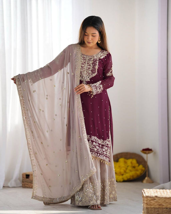 Heavy Faux Georgette Embroidered 3-Piece Suit Set