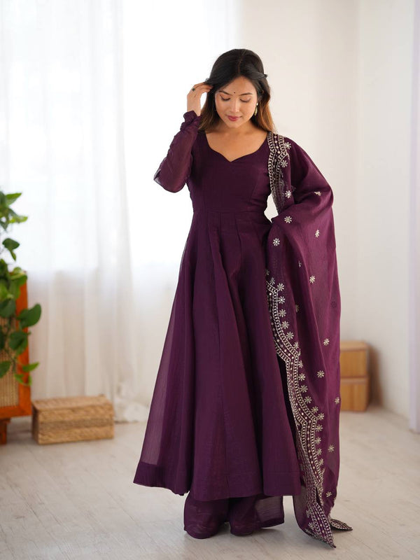 Exclusive Heavy Designer Gown in Fandy Silk with Embroidered Dupatta
