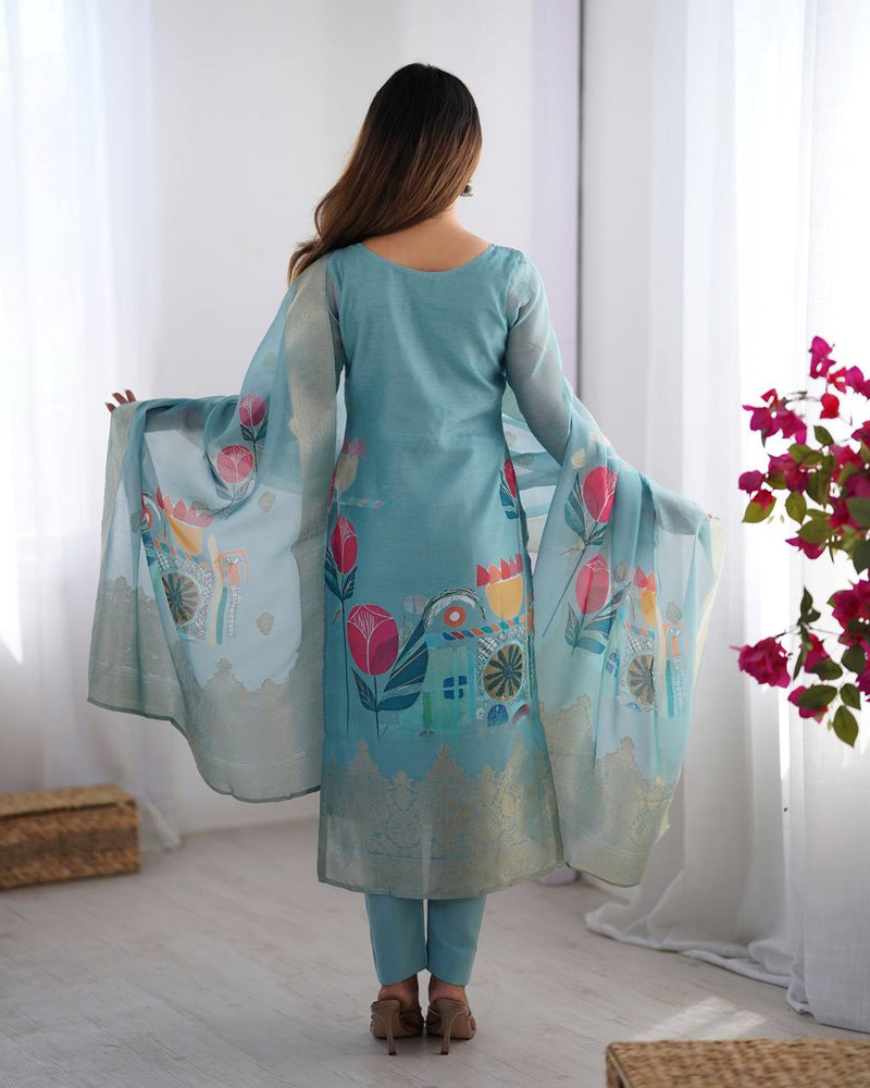 Wholesale Chanderi Silk Jacquard & Digital Print Suit with Micro Pants