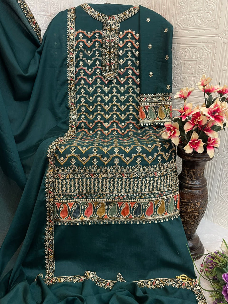 Designer Chinon Silk Suit Set with Dupatta