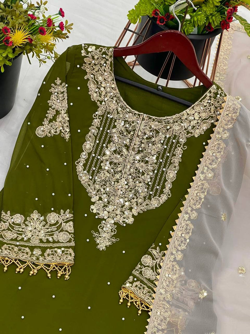 Designer Faux Georgette Embroidered Suit Set