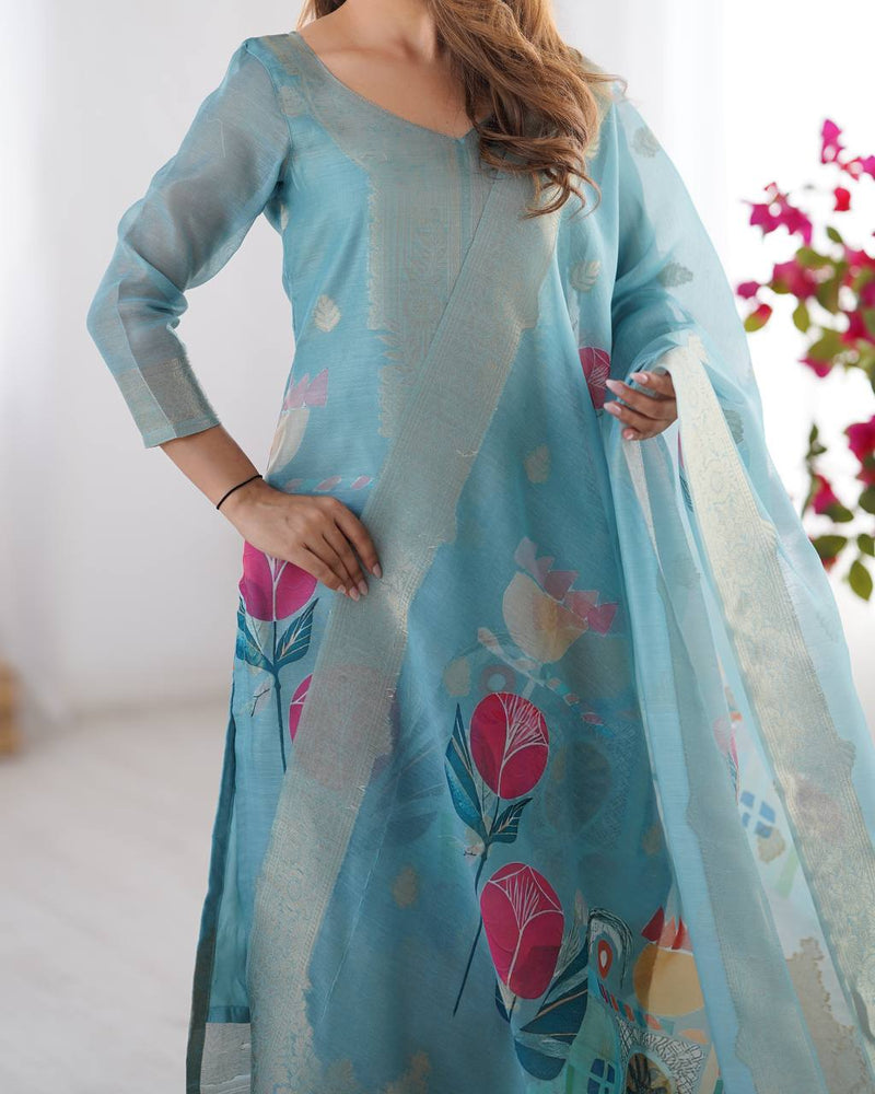 Wholesale Chanderi Silk Jacquard & Digital Print Suit with Micro Pants