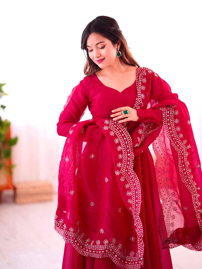 Elegant Heavy Embroidery Sequin Work Gown with Dupatta
