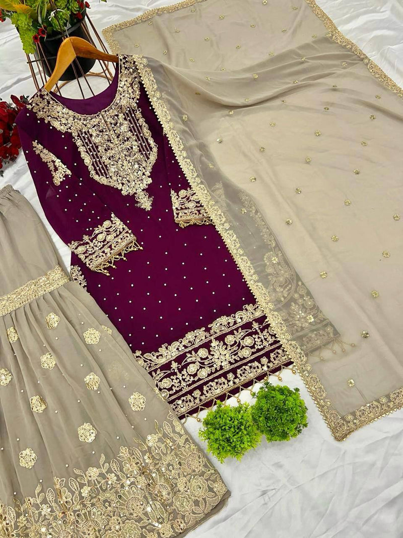 Heavy Faux Georgette Embroidered 3-Piece Suit Set