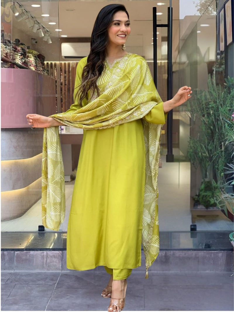 New Designer Lemon Yellow Kurta, Pant & Dupatta Set for Women