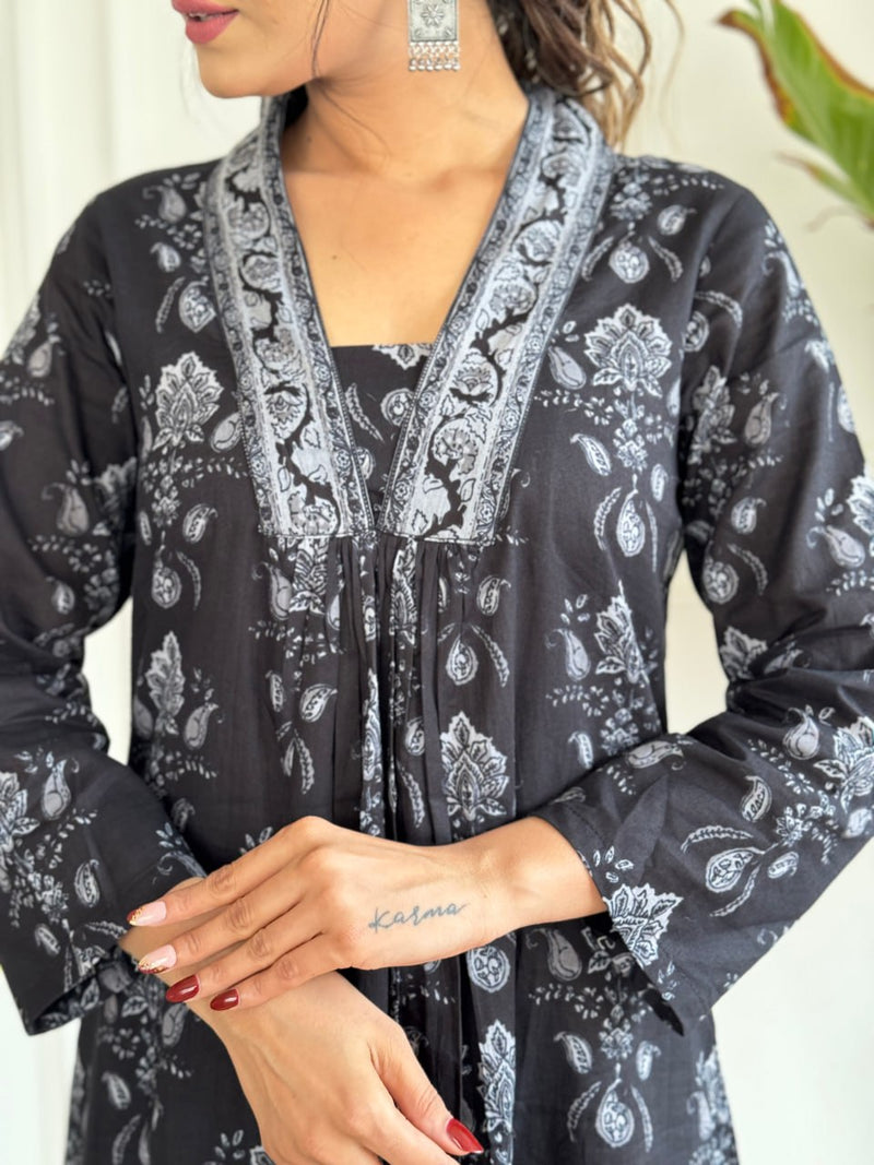 Black Printed Cotton Salwar Kameez