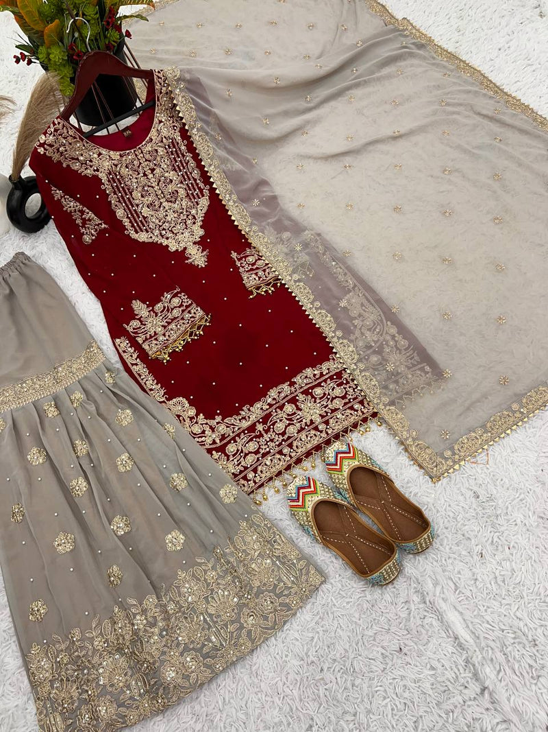 Luxury Embroidered Georgette Suit Set with Dupatta