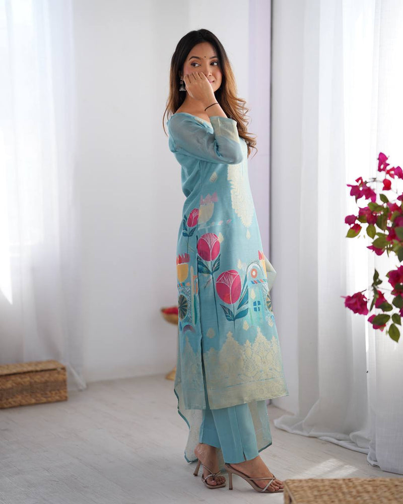 Wholesale Chanderi Silk Jacquard & Digital Print Suit with Micro Pants