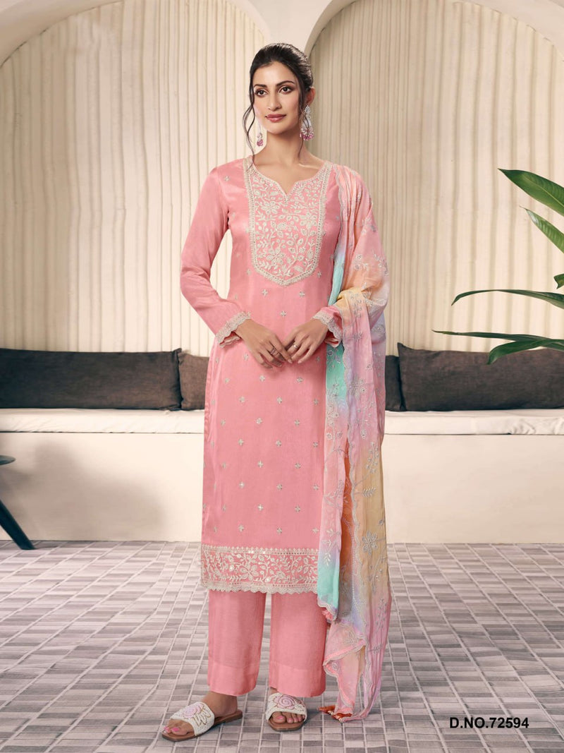 Moonga Silk Readymade Suit with Fancy Thread & Sequin Embroidery