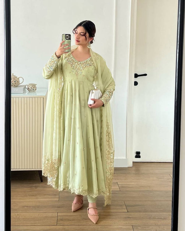 Boutique Heavy Designer Georgette Gown Set with Moti & Sequence Work