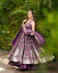 Embroidered Crunchy Silk Kurti Set with Plazzo & Dupatta