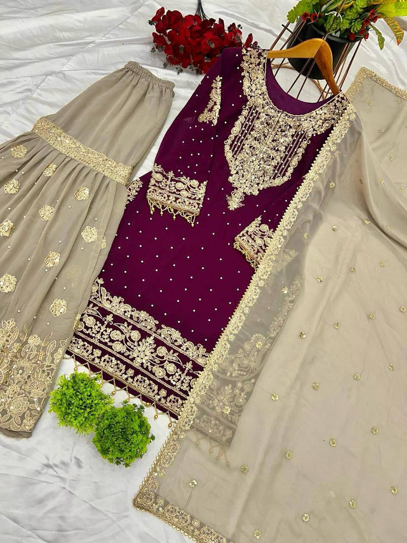 Heavy Faux Georgette Embroidered 3-Piece Suit Set
