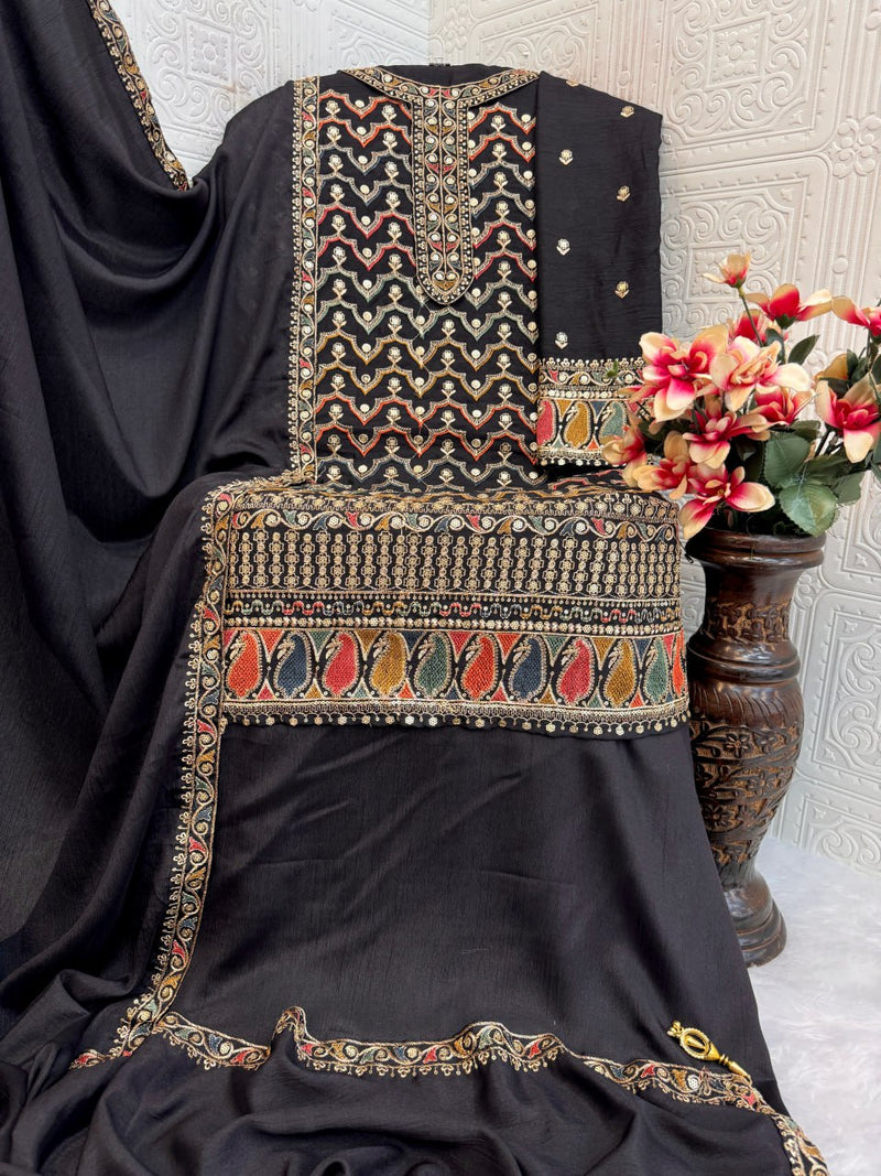 Designer Chinon Silk Suit Set with Dupatta