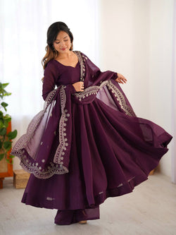Exclusive Heavy Designer Gown in Fandy Silk with Embroidered Dupatta