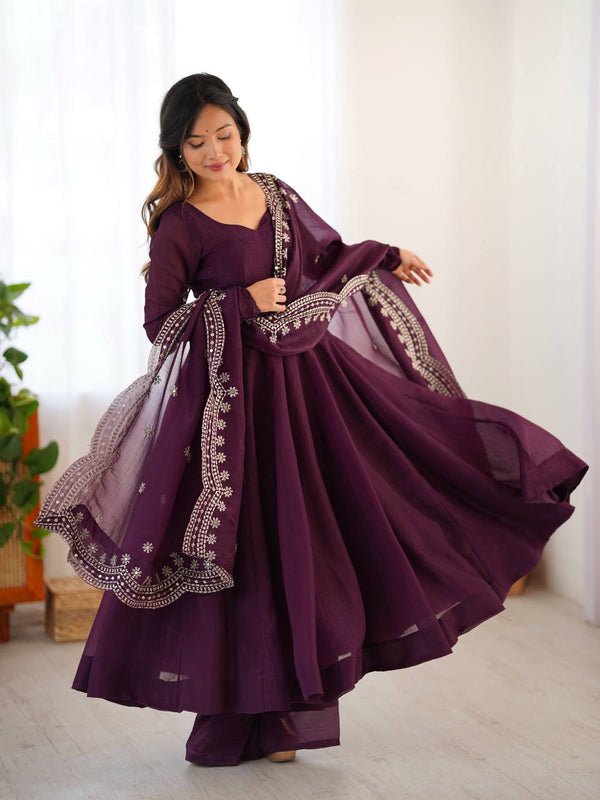 Exclusive Heavy Designer Gown in Fandy Silk with Embroidered Dupatta