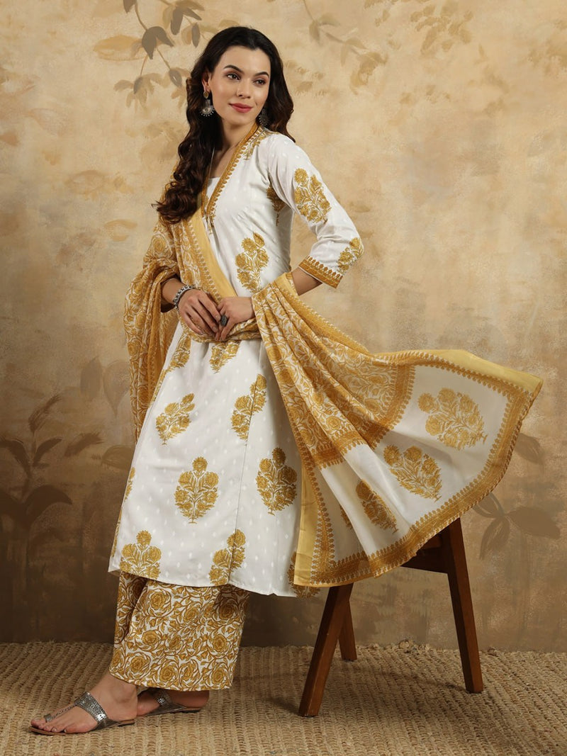 Premium Cotton Blend Outfit with Printed Chanderi Dupatta – Sizes S to XXL