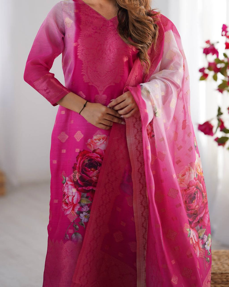 Premium Chanderi Silk Jacquard & Digital Print Suit with Micro Pants
