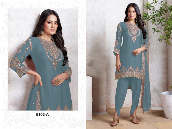 Heavy Embroidered Georgette Dress Material with Dupatta