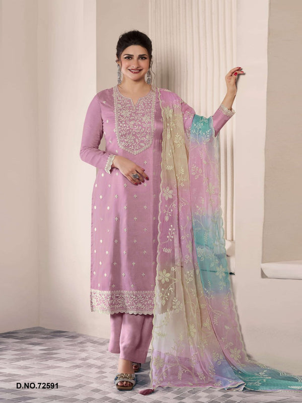 Moonga Silk Readymade Suit with Fancy Thread & Sequin Embroidery