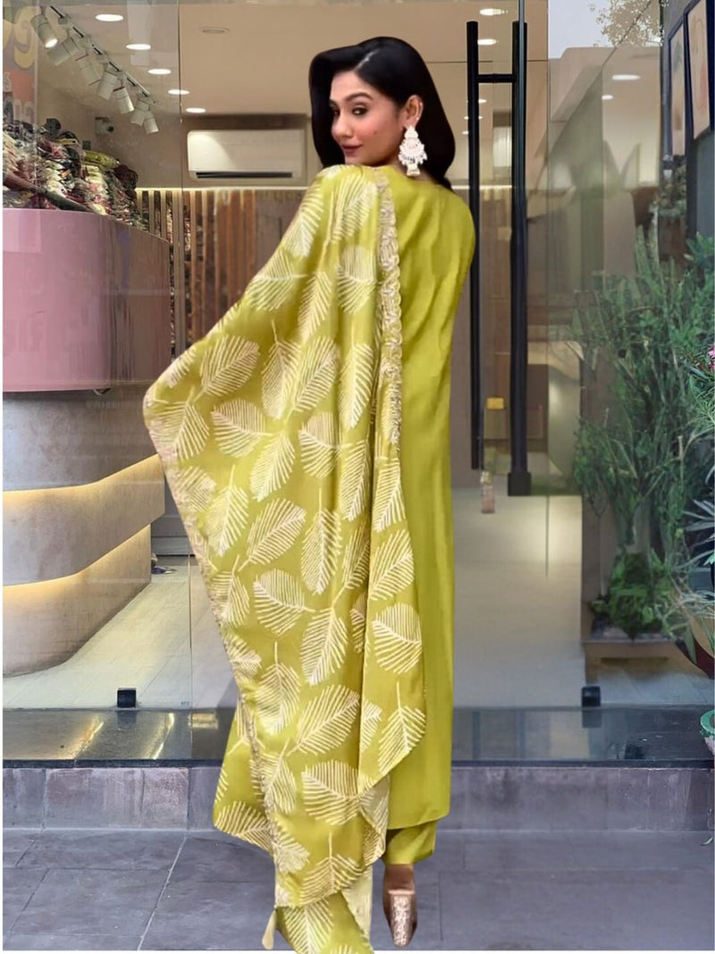 New Designer Lemon Yellow Kurta, Pant & Dupatta Set for Women