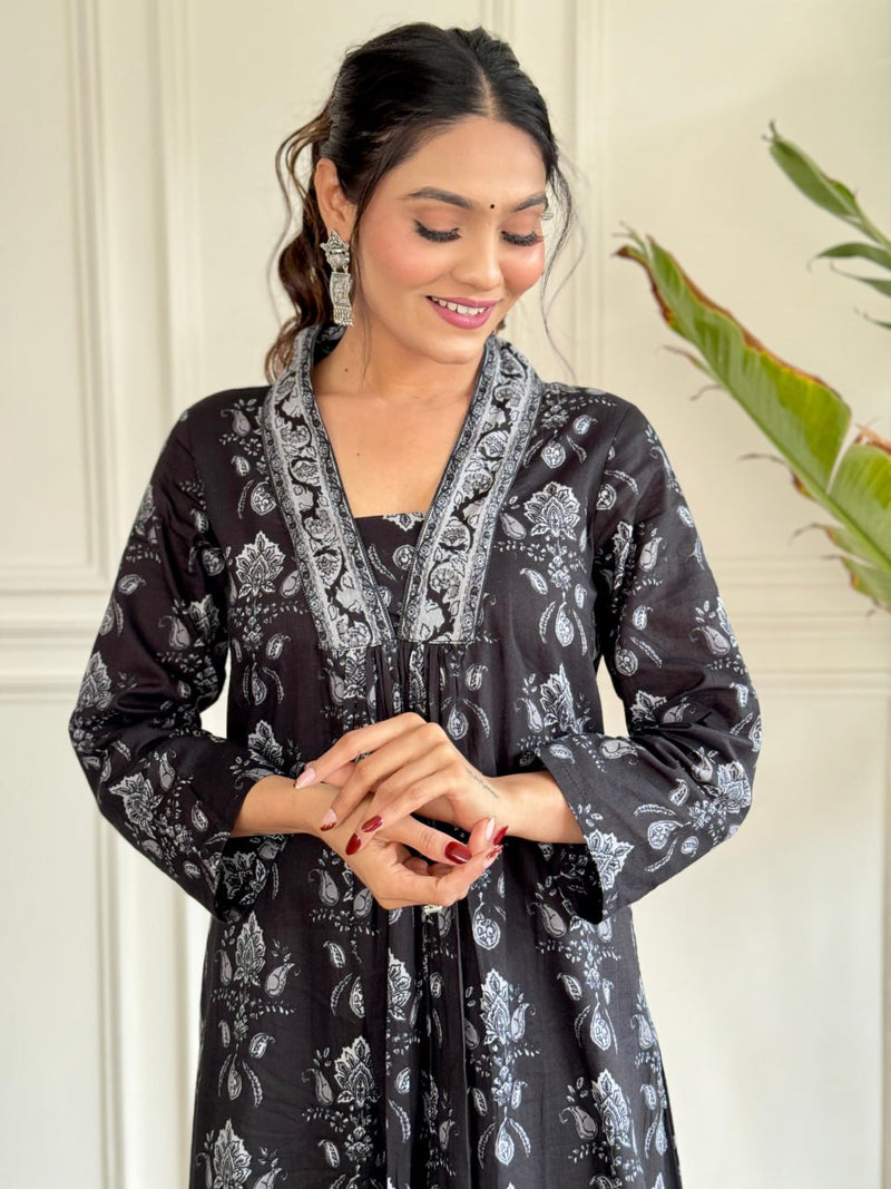 Black Printed Cotton Salwar Kameez