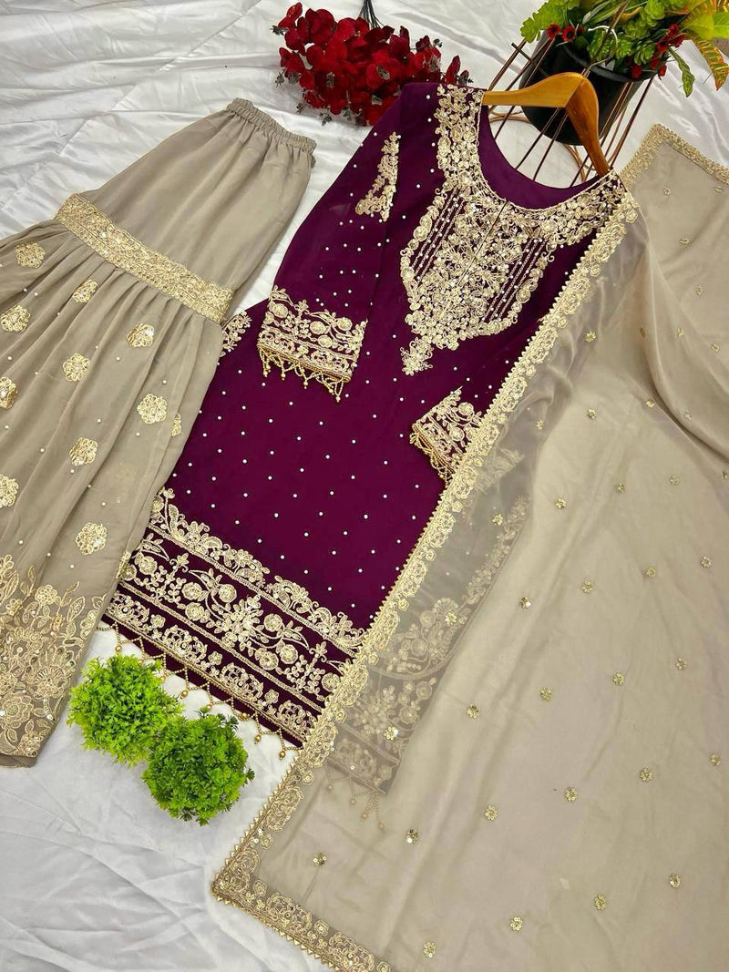 Heavy Faux Georgette Embroidered 3-Piece Suit Set