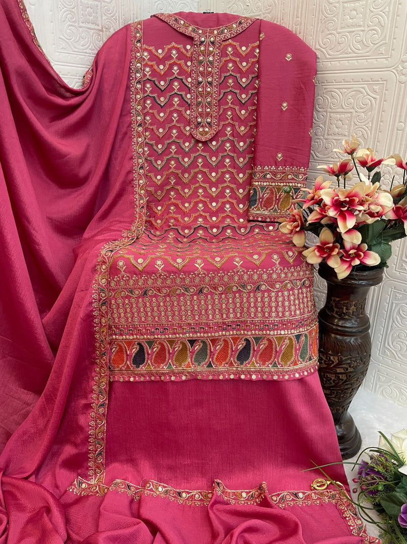 Designer Chinon Silk Suit Set with Dupatta
