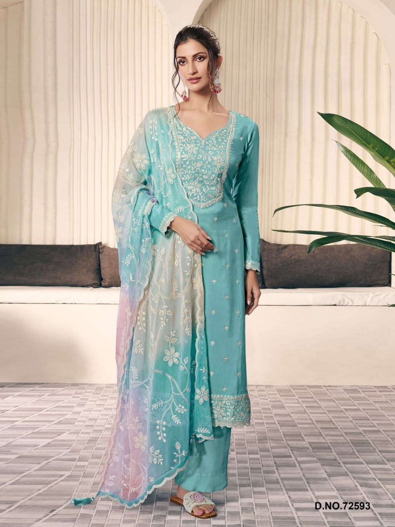 Moonga Silk Readymade Suit with Fancy Thread & Sequin Embroidery