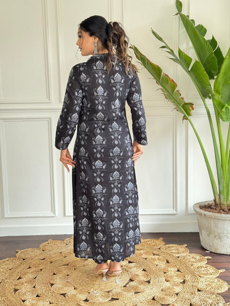 Black Printed Cotton Salwar Kameez